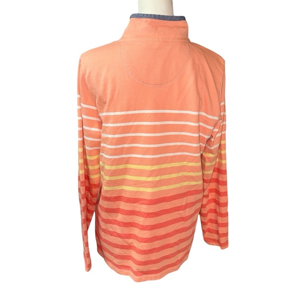 L.L. Bean Women's Soft Cotton Rugby Henley Collar Long Sleeve Orange White Sz M - Picture 6 of 11